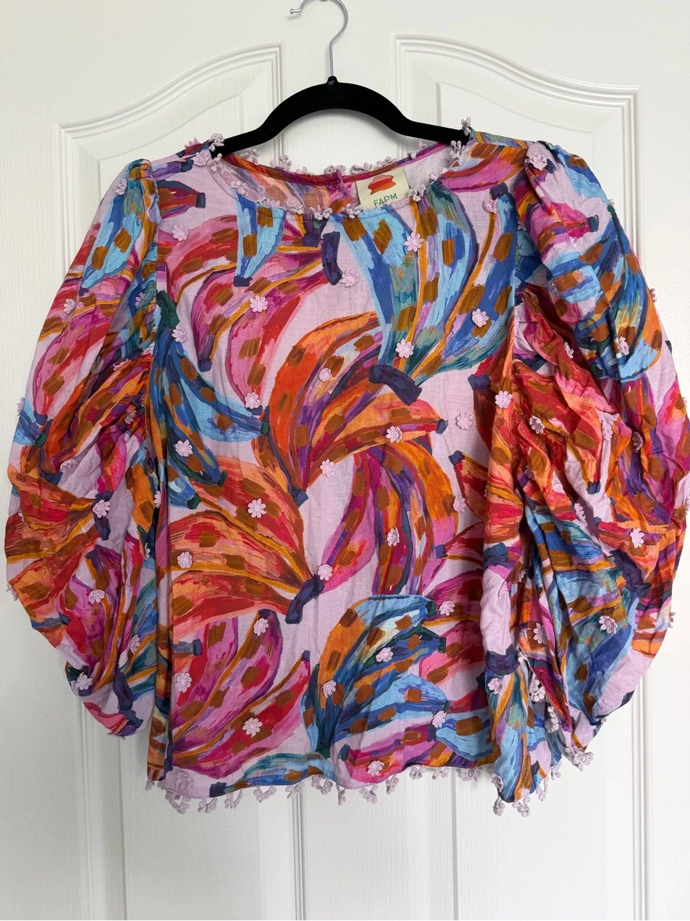 FARM Rio Colored Bananas Puff-Sleeve Blouse